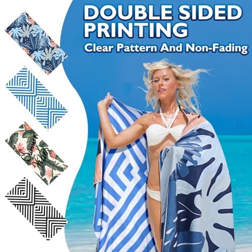 Beach Towels For Adults Extra Large - 2 Pack 200x90cm Lightweight microfibre beach towel with Mesh Bags, Double Sided Sand Free Absorbent Quick Dry Microfibre Towel for Pool, Gym, Camping & Travel — view 4