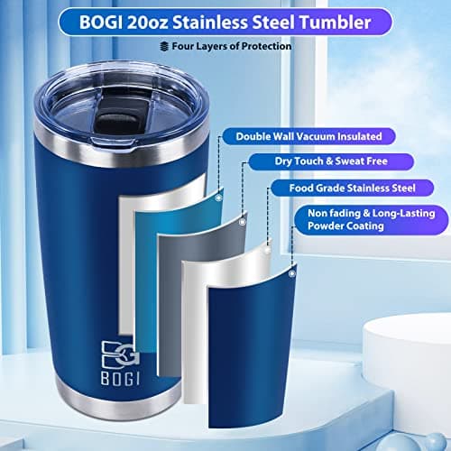 BOGI Tumbler, 20 oz Insulated Tumbler with Straw and Lids,Leakproof Coffee Cup Travel Mug,Double Wall Vacuum Stainless Steel Tumbler Durable Thermal Cup Keep Cold and Hot Drinks Ideal Gifts | Nblue — view 4