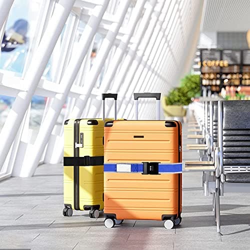 Luggage Strap, 2pcs Suitcase Straps with Password Lock Information Card, Adjustable Travel Packing Accessories Suitcase Belts with Buckle (Black+Pink, 2 PCS Set) — view 2
