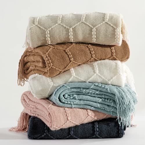 KASYLAN Diamond Knitted Throw Blanket for Sofa Couch, 127x152cm Almond — view 6