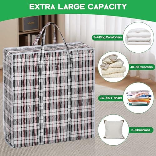 Rainberg 5 PACK JUMBO Storage Bags, 80 x 60cm Strong and Durable Holds up to 35kg, Reusable Laundry Bags with Double Zips, Ideal for Laundry, Moving House, Clothing & Wardrobe Storage — view 6