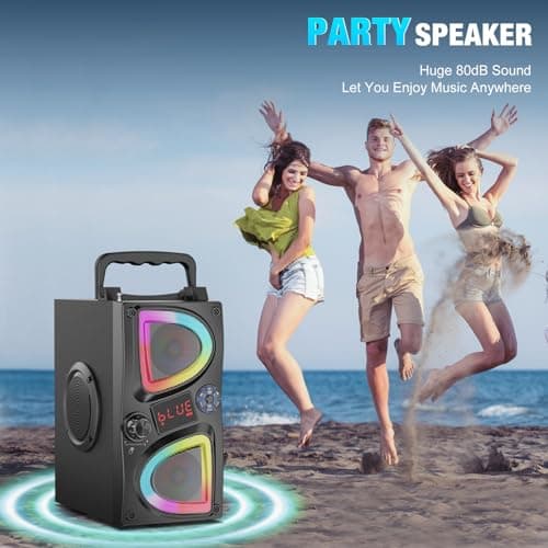 SUPNIU Bluetooth Speaker, 60W(Peak) Wireless Portable Small Home Party Speakers with Double Subwoofer Deep Bass, Radio, Lights, 80dB Loud Stereo Sound Boombox for Outdoor Camping Gifts — view 6
