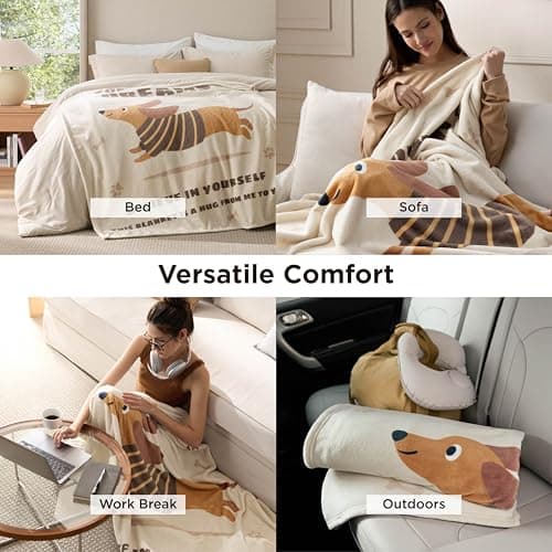 Bedsure Fleece Dog Throw Blanket - Dog Blanket Gifts For Dog Lovers, Soft Cozy Throws for Bed Single Size, Khaki, 130x150cm — view 5