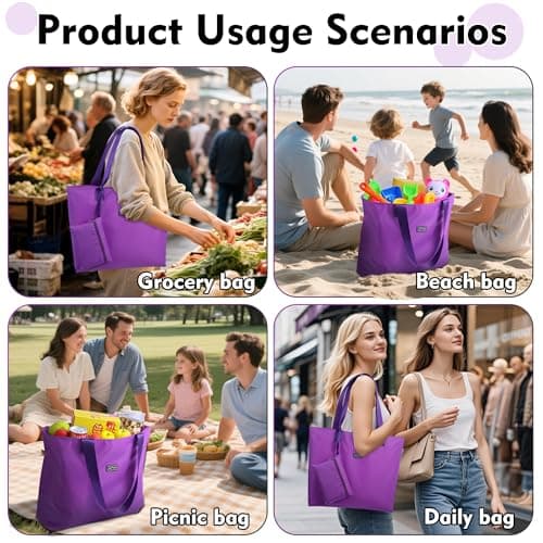AOTIAN Reusable Grocery Bag, Foldable Shopping Tote Bag with Zipper Closure — view 6