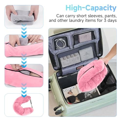 AHRLIC Soft Stuffable Neck Pillow for Travel Multifunctional U-Shaped Cushion Fillable with Clothes for Extra Luggage Space, Adjustable Strap for Airplane, Camping, Train, Hiking (Rose Red) — view 4
