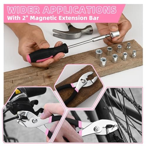 HANGYING 143 Piece Pink Home Repair Tool Kit for Women with Storage Case — view 6