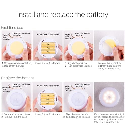 STAR-SPANGLED 3.1” LED Motion Sensor Lights Indoor AA Battery, 3 Pack Warm — view 6