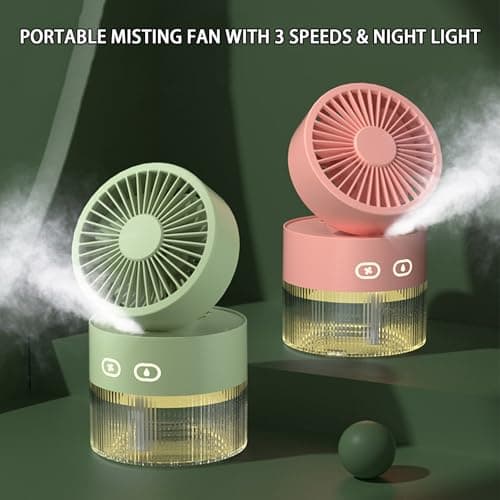 Portable Misting Fan with 3 Speeds & Night Light, 3-in-1 Mini Evaporative Air Cooler with 1800mAh Battery, Foldable Personal Desk Fan & Quiet Mister for Home, Office, Travel & Camping (Yellow) — view 2