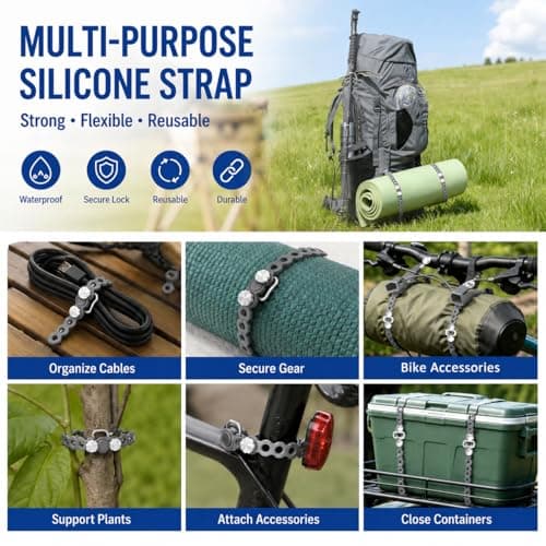 4 PC Modular Straps,Flexible Multi-Tool,80 Pound Load,18" lengths,Gear Strap,Reusable Multitool Utility Gear Ties for Camping,Outdoor Adventure,Luggage,Tool Organization,Travel,EDC（Grey） — view 5