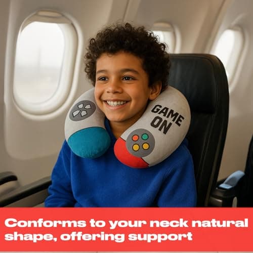 OHS Travel Pillow, Game Controller Kids Neck Pillows for Travel Memory Foam Neck Support Pillow Compact Lightweight Ergonomic Flight Neck Pillows for Adults, White — view 2