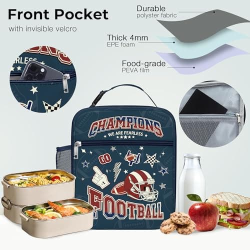 Clastyle Hero Insulated Kids Lunch Bag Large Thermal Cooler Bag for Boy Picnic School Lunch Box Tote,Blue Rugby — view 5