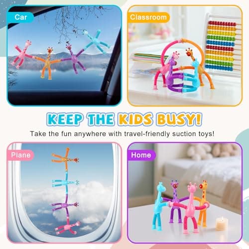 4Pcs Giraffe Pop Tubes Sensory Fidget Toys with Suction Cup, Easter Basket Stuffers for Toddlers Kids, Travel Toys for Airplane Car Activities, Screen-Free Fun Fidget Toys for Boys Girls — view 4