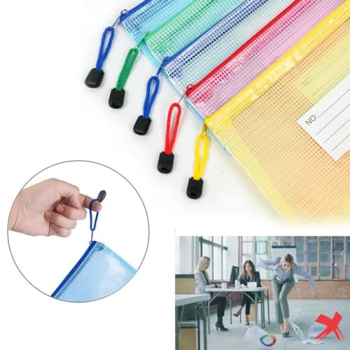 Vicloon Plastic Wallets, 15Pcs A3 A4 A5 Folders Wallets, Zip Lock Bags Mesh Document Wallet Plastic Document Wallets Folder with Label Pocket for School Office Homework Travel Storage Bags (Multi) — view 6