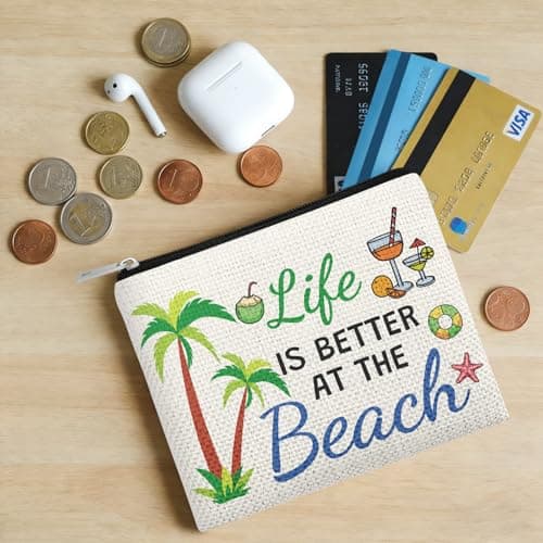 Beach Themed Coin Purse for Women Summer Beach Coin Wallet Pouch for Friend Girl Trip Vacation Gifts Friendship Gifts for Sister Daughter Travel Graduation Presents Birthday Christmas Wallet Purses — view 6