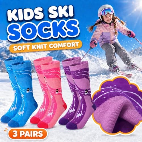 Fjquamitix 3 Pairs Kids Merino Wool Ski Socks Thermal Warm Thick Socks — view 5