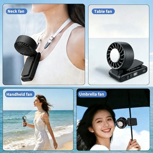 Curloni Portable Handheld Turbo Fan with Ice Cooling, 8m/s High Speed Turbo Fan, 4-in-1 Hand/Neck/Desk/Waist Fan with Clip for Umbrella, Stroller, Office, Beach, Outdoor, Summer/Travel Essentials — view 5