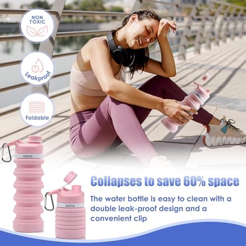 ONTA Collapsible Water Bottle- BPA Free Silicone Foldable Water Bottle for Travel, FDA Approved Food-Grade Silicone Portable Leak-Proof Travel Water Bottle, 20oz Pink — view 2