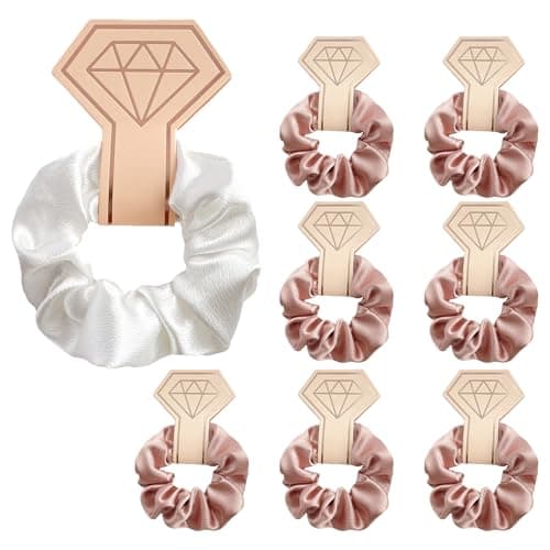8Pcs Satin Scrunchies Set, Rose Gold & White Silk Hair Ties for Bridesmaids Scrunchy Hair Accessories, Wedding Hen Party Favors, Bridal Shower Gifts for Women
