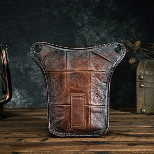 Le'aokuu Mens Genuine Leather Motorcycle Waist Pack Messenger Shoulder Drop Leg Bag 211-5 (211-5 A2 Red-Brown)… — view 3