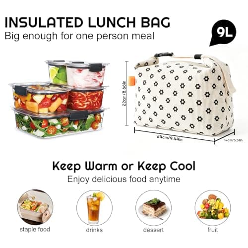 SUOXU Lunch Bag for Women Men,Cooler Bag for Work School Picnic, Reusable Insulated Lunch Box Bag, Waterproof and Oil-Proof Corduroy Tote Bag, Portable Picnic Bag Cool Bag-8L — view 5