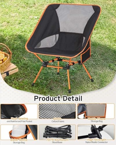Victoper Compact & Lightweight Folding Camping Chair for Adults – Portable Outdoor Recliner with Carry Bag, Lightweight Camping Chair for Hiking, Fishing, Camping and Backyard Relaxation (Orange) — view 5