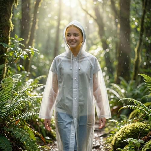 Geukmun 2 Pack Rain Poncho for Kids, Eva Waterproof Ponchos for Boys Girls, Reusable Rain Coats with Hood Buttons for School, Travel, Outdoor Activities (White) — view 2