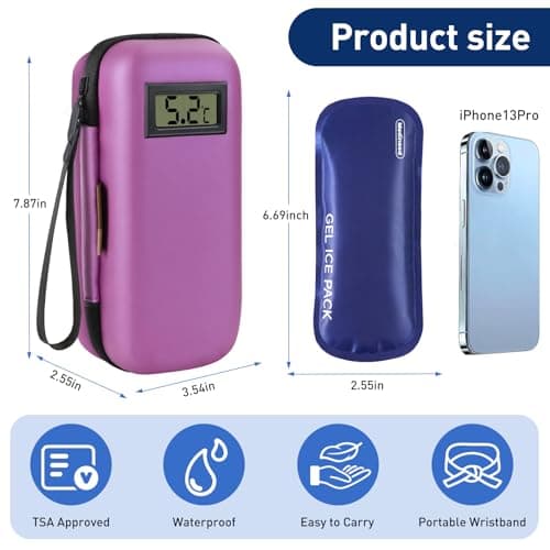 Insulin Cooler Travel Case, Refrigerated Medicine Travel Case with 2 Reusable Ice Packs TSA Approved for Diabetic Supplies Patent Pending, Portable Temperature Display Medicine Travel Cooler (Purple) — view 6