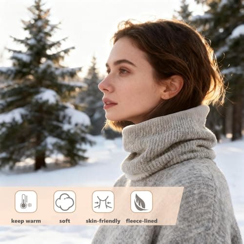 Fleece Neck Warmer Thermal Snoods, Windproof Thermal Knitted Neck Snood — view 4