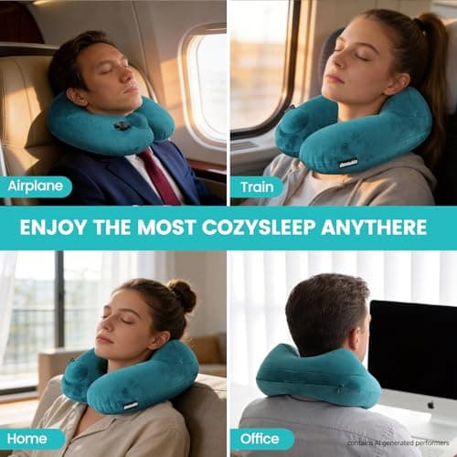 denoukin Inflatable Neck Pillow for Travel with Built-in Pump Lake Blue — view 3