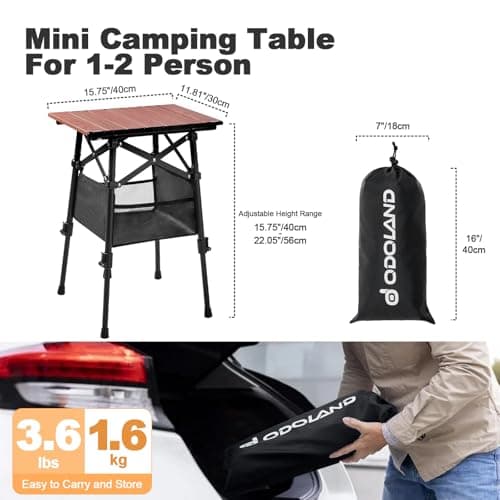 Odoland Portable 40 * 30cm Camping Table with Adjustable Height (42-56cm) for Uneven Ground Include Carry Bag, Lightweight for Outdoor Picnic, Beach, Travelling, Cooking, Fishing, Backyard — view 2