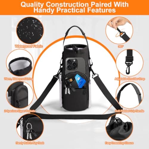 Vicloon Water Bottle Carrier Bag with Shoulder Strap, Fits up to 40oz — view 3