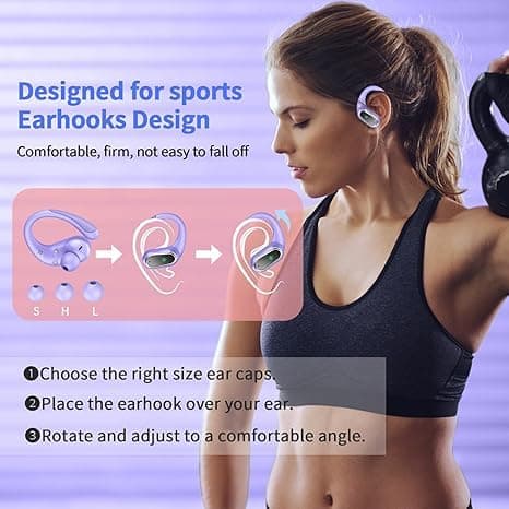 Wireless Earbuds, 2026 Bluetooth 5.4 Headphones Sport, 50Hrs HiFi Stereo Deep Bass Over-Ear buds with ENC Noise Cancelling Mic, IP7 Waterproof & LED Display Earphones with Earhooks for Workout/Running — view 4