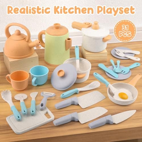 Dreamon Mud Kitchens Accessories Outdoor Indoor Toy Kitchen for Kids Pots and Pans Playset Pretend Role Play Cooking Cookware Kettle Toy Gift 3 4 5 6 Boys and Girls Toddler — view 5