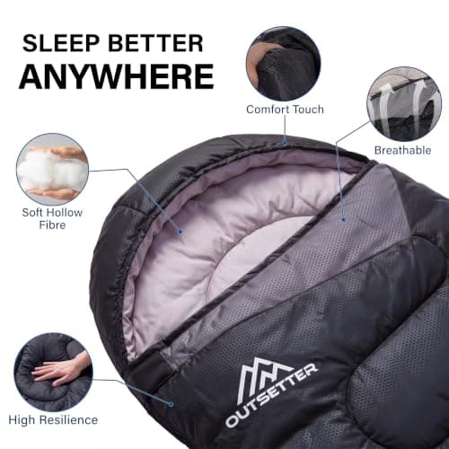 Sleeping Bags for Adults 3 Season Backpacking Lightweight Waterproof Cold Weather Sleeping Bag for Kids Warm Camping Hiking Outdoor Travel Hunting with Compression Bags Black — view 6