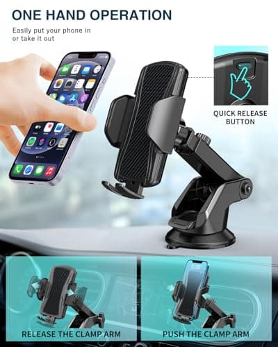 Hoppac Car Phone Holder, Ultra Strong Suction Mobile Phone Holder for Dashboard & Windscreen, 360° Rotation & One Button Release, Car Phone Mount for Smartphone 4.0''-7.0'' — view 5