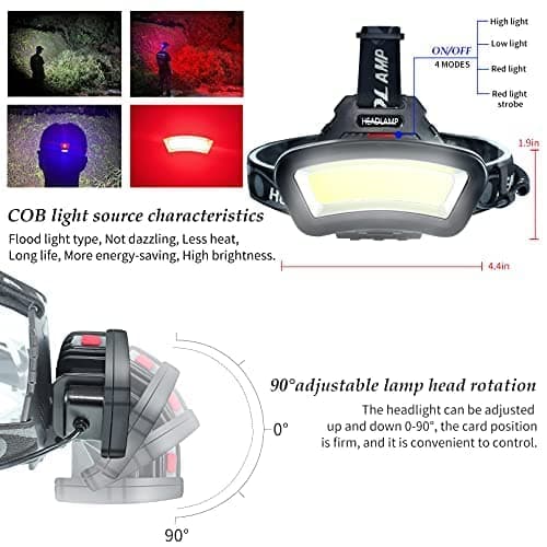 DARKBEAM Headlamp Rechargeable Helmet Light USB Head Torches, Working 7-14h — view 3