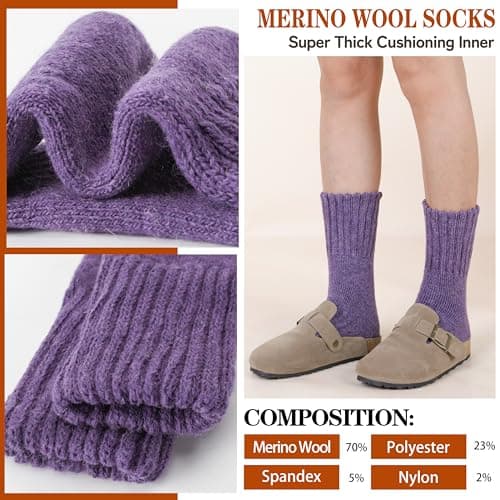 Sandsuced Merino Wool Thermal Boot Socks for Men Women Winter Warm Thick Cosy Walking Hiking Work Stocking Fillers Socks 3 Pairs(Rose Red/Light Purple/Dark Purple,M) — view 2