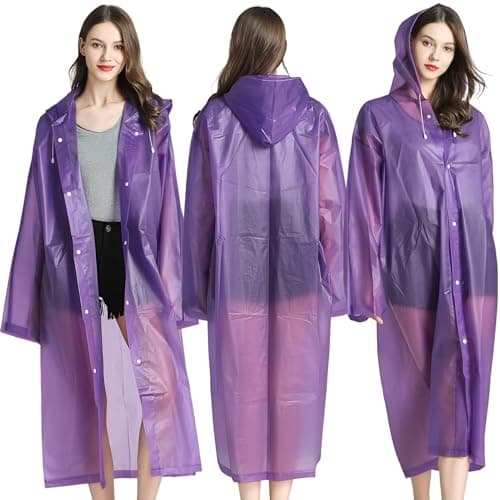 Cosowe Rain Ponchos for Adults Reusable, 2 Pcs Raincoats Emergency for Women Men with Hood and Drawstring, Purple — view 2