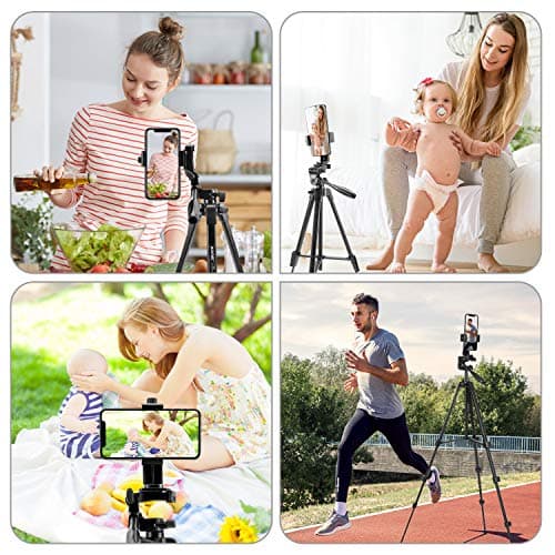 teefeet iPhone Tripod, 54" Lightweight Travel Tripod with Phone Holder Adapter/Remote shutter Remote/Carry Bag for Selfie, Video, Live Stream, Vlogging, Facebook, Tiktok (Black) — view 2
