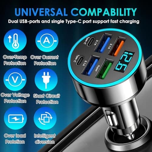 USB C Car Charger 6 Ports 45W Car USB Socket Adapter for Car USB — view 6