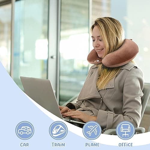 WENGX Travel Pillow Neck Pillow Memory Foam Travel Pillows Head Support Cushion for Airplane Train Car Office Travel Essential Flight Pillows for a Long Hauls Sleeping Rest (Brown) — view 6