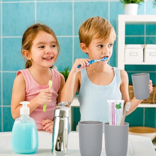 Topsky 4-Pieces Dishwasher Safe Plastic Tumblers Travel Mouthwash Cup Reusable Water Cup Travel Camping Portable Cups Coloured Plastic Cups Grey 280ml — view 6