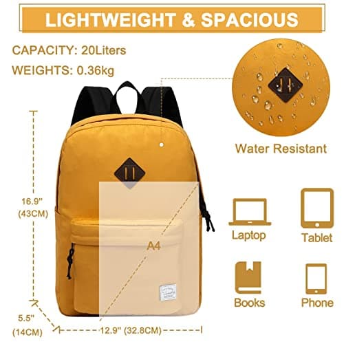 VASCHY Teenager School Backpack, Waterproof 20L for Institute/University, Laptop 15.6", Lightweight and Comfortable Unisex, Yellow Honey, One Size, Practice — view 2