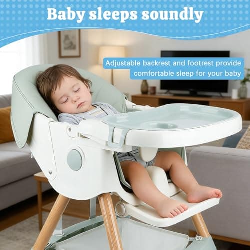 Baby High Chair Foldable Highchair, High Chairs for Babies and Toddlers Adjustable Height & Reclining Seat Detachable Double Tray, Ergonomic Feeding Portable Highchairs for Newborn 6 Months to 5 Years — view 4