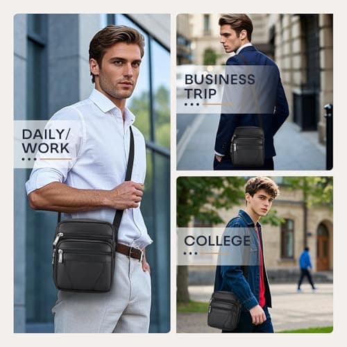 BAGZY Mens Genuine Cowhide Leather Shoulder Bag Ipad Case Bag Messenger Bag Crossbody Satchel Handbag Top-handle Travel Business bag for Kindle Tablet Wallet Purse Mobile Phones Black — view 2