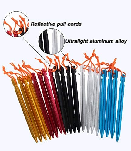 20 Pack Tent Pegs Aluminium Alloy Tent Stakes with Drawstring Bag for Outdoor Camping Trip Hiking Beach Heavy Duty and Mixed Color(5 color mix) — view 6