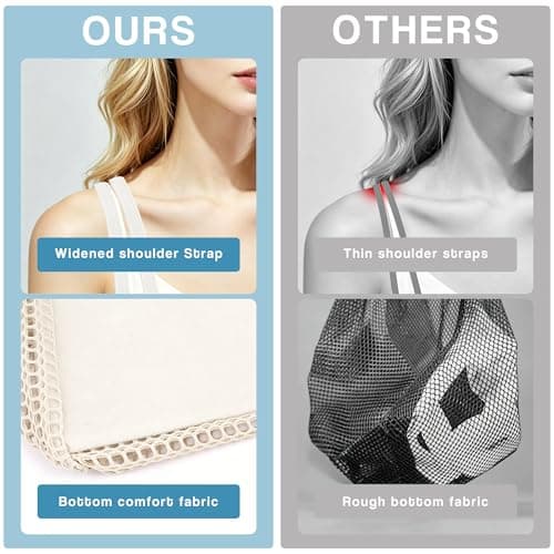 Poeruse Beach Mesh Tote Bag, Beach Bags for Women with Zip, 26L Mesh Handbags, Travel Shopping Handbag for Holiday (White) — view 5