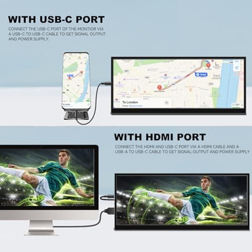 12.3 Inch Secondary Monitor, IPS Stretched Bar LCD Travel Display 1920 * 720 HDMI USBC, Mini Portable Monitor Metal Material for Laptop Computer Windows Aida64 GPU CPU RAM Monitoring,Built-in Speaker — view 2