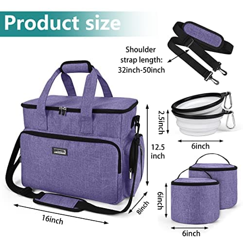 BAGLHER Dog Travel Bag, Airline Approved Pet Tote Organizer with Multi-Function Pockets, 2 X Food Storage Containers and 2 X Collapsible Dog Bowls, Perfect Weekend Pet Travel Set for Dog, Cat — view 3