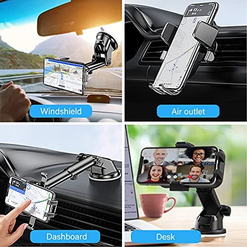 Bnimtm Car Phone Holder 4 in 1 Universal Car Phone Mount Cradle Super Stable for Dashboard/Windscreen/Air Vent, One Button Release and 360° Rotation for All 4.7 to 6.5 inch Smartphones — view 2